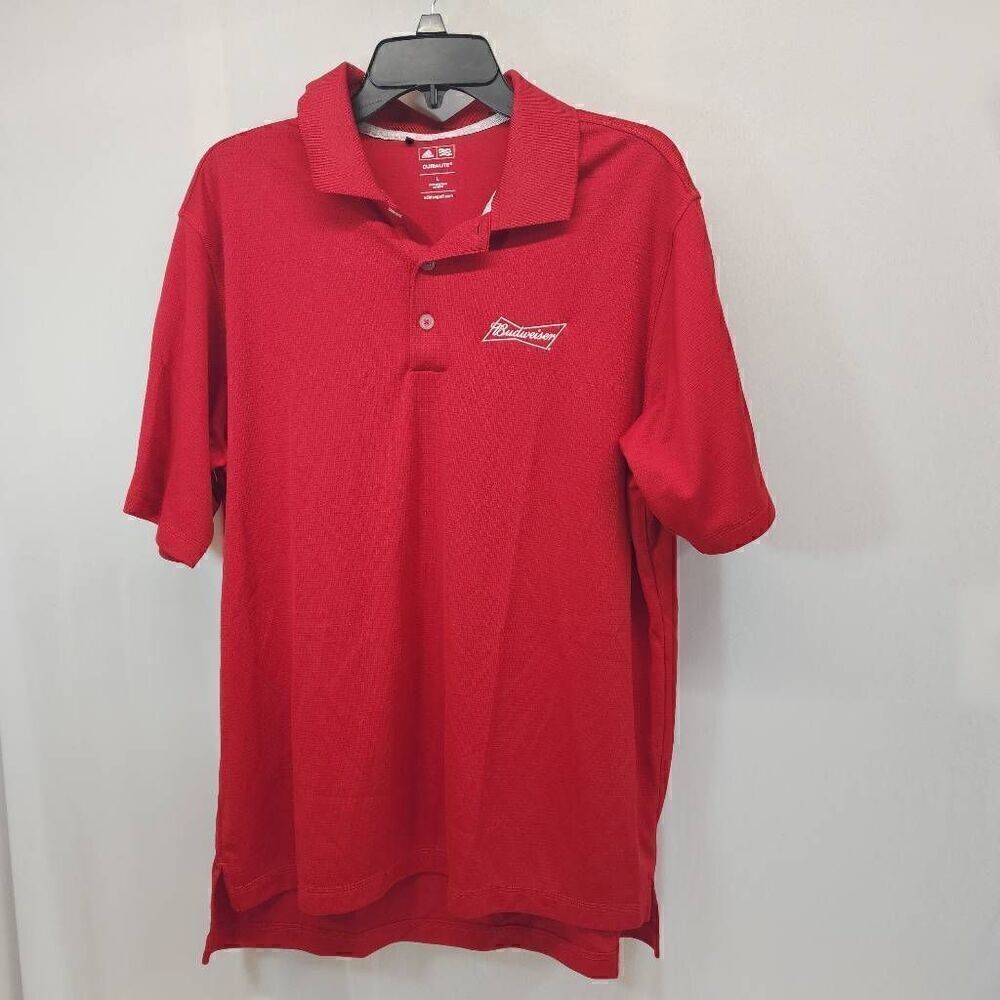 Adidas Golf Size Large Red Polo Short Sleeve Budweiser Q2